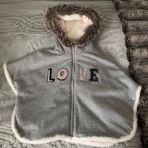 Girls Size 6 Gray Fuzzy Warm Poncho